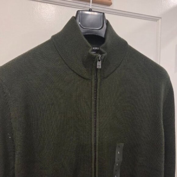 Michael Kors Men's Merino Wool Mock Neck Green Full Zip-Up Sweater (NWT)(L) - Picture 2 of 5